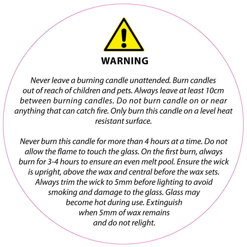 50mm Clear Candle Safety Label (w/ black text)