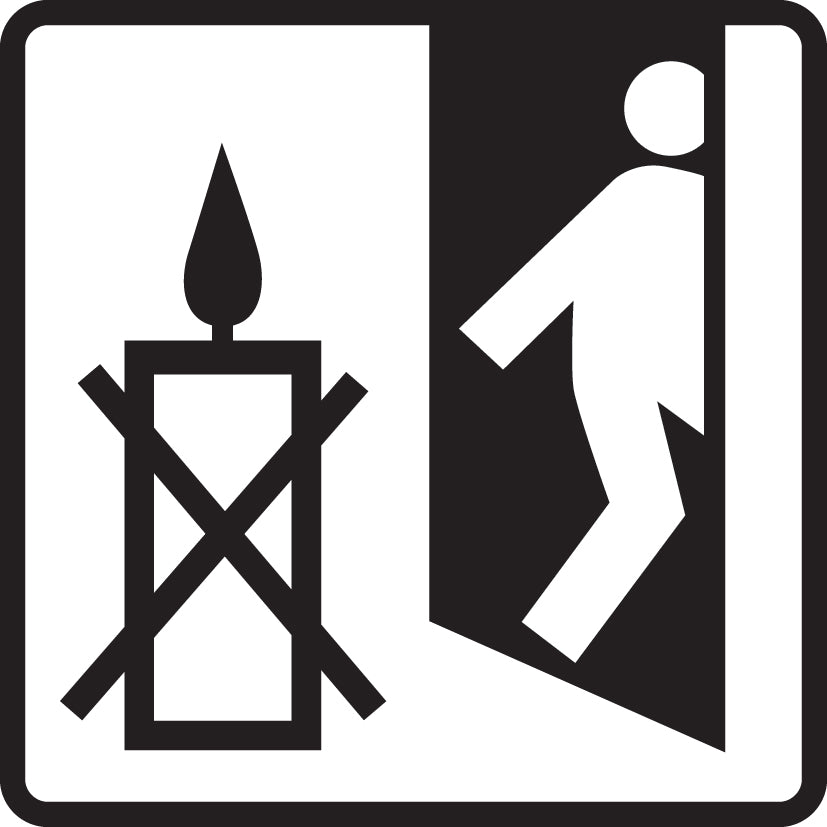Never leave a burning candle unattended pictogram. GSP Regulations. Candle safety. 
