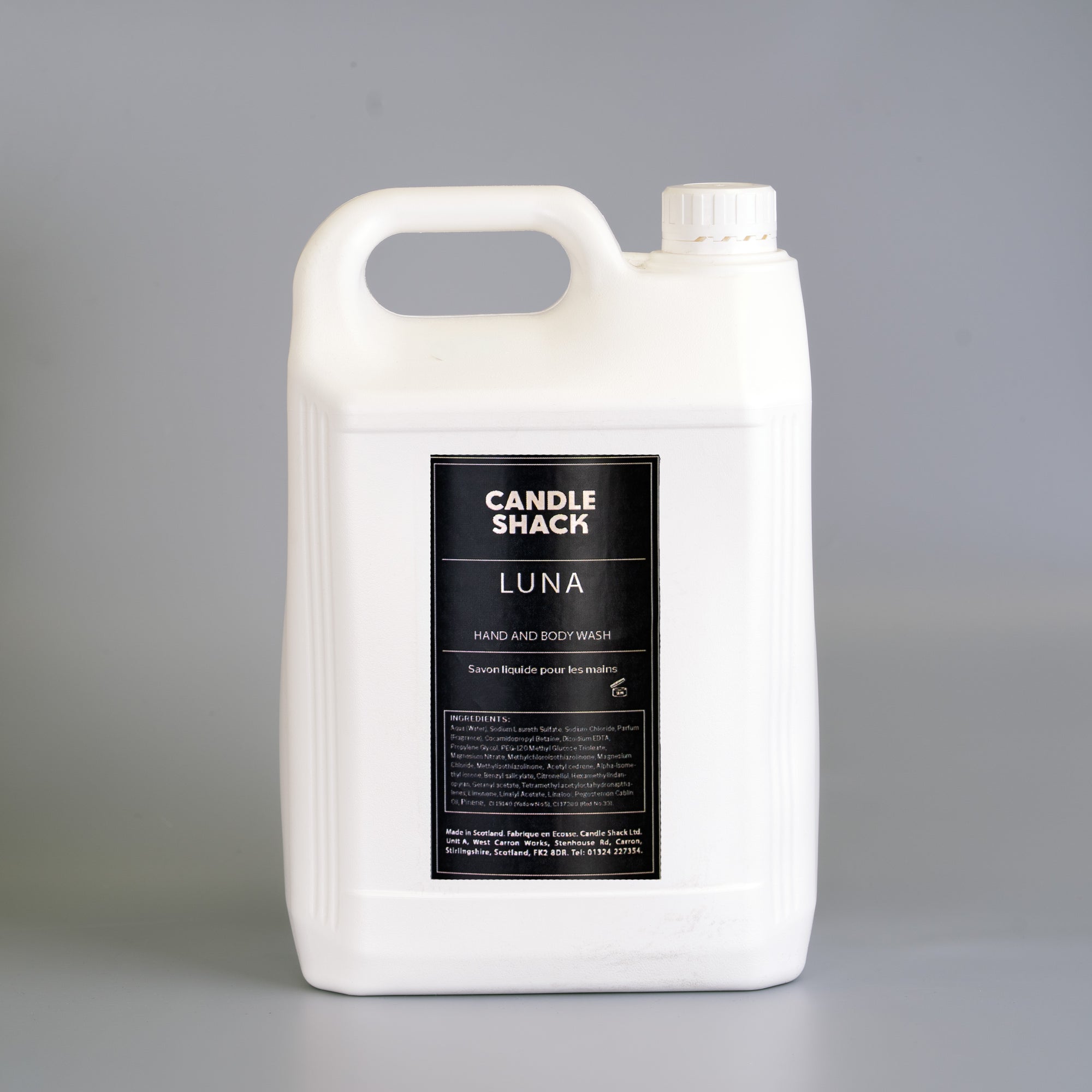 5 litre bottle of Luna fragrance hand and body wash