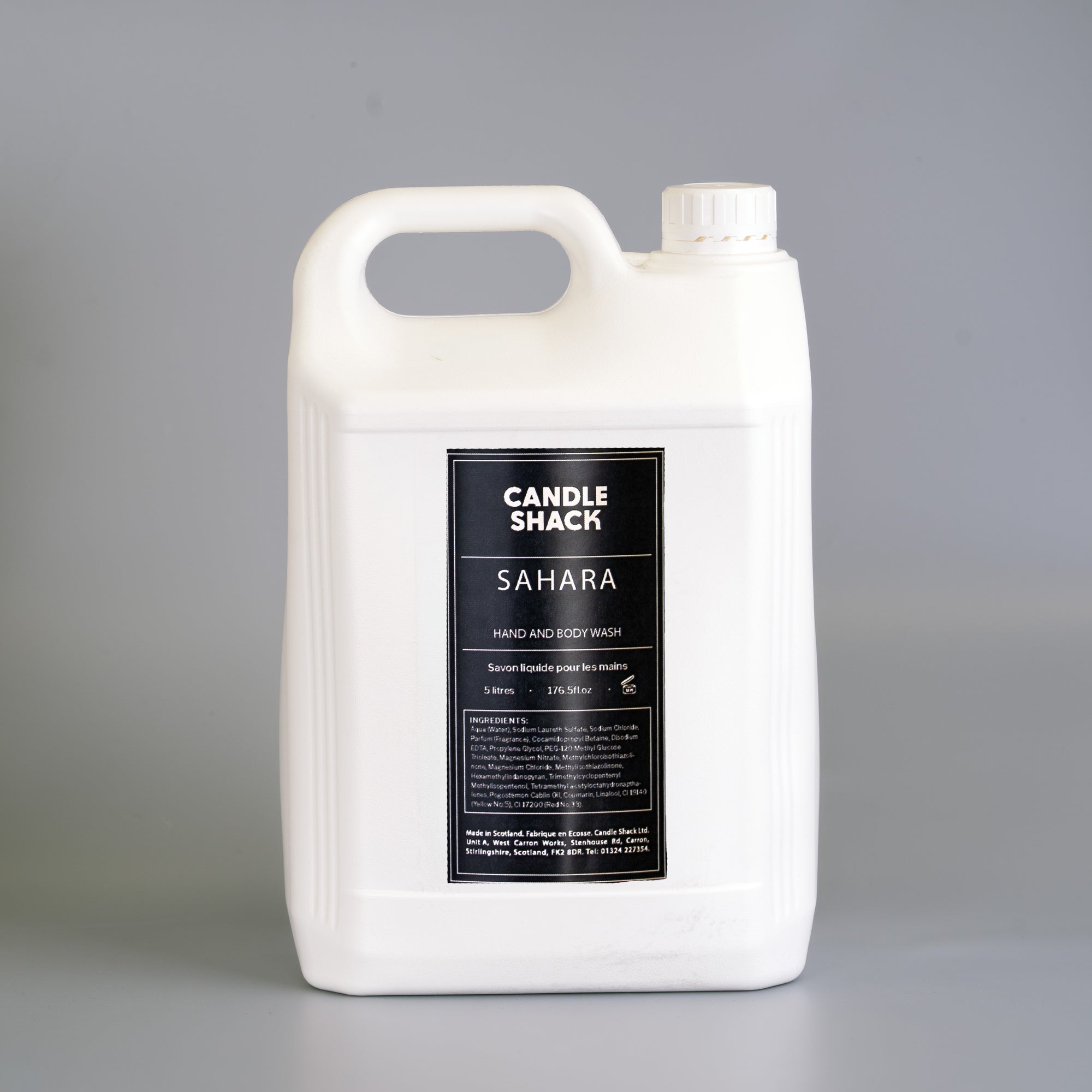 5 litre bottle of Sahara fragrance hand and body wash