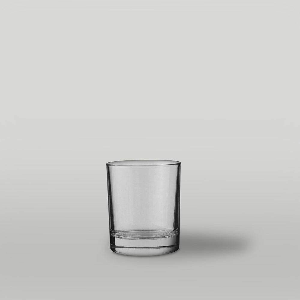 9cl clear Lotti candle jar on a grey background