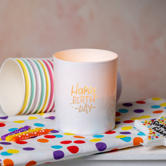 Happy Birthday - Gloss White 30cl Lotti Candle Jar