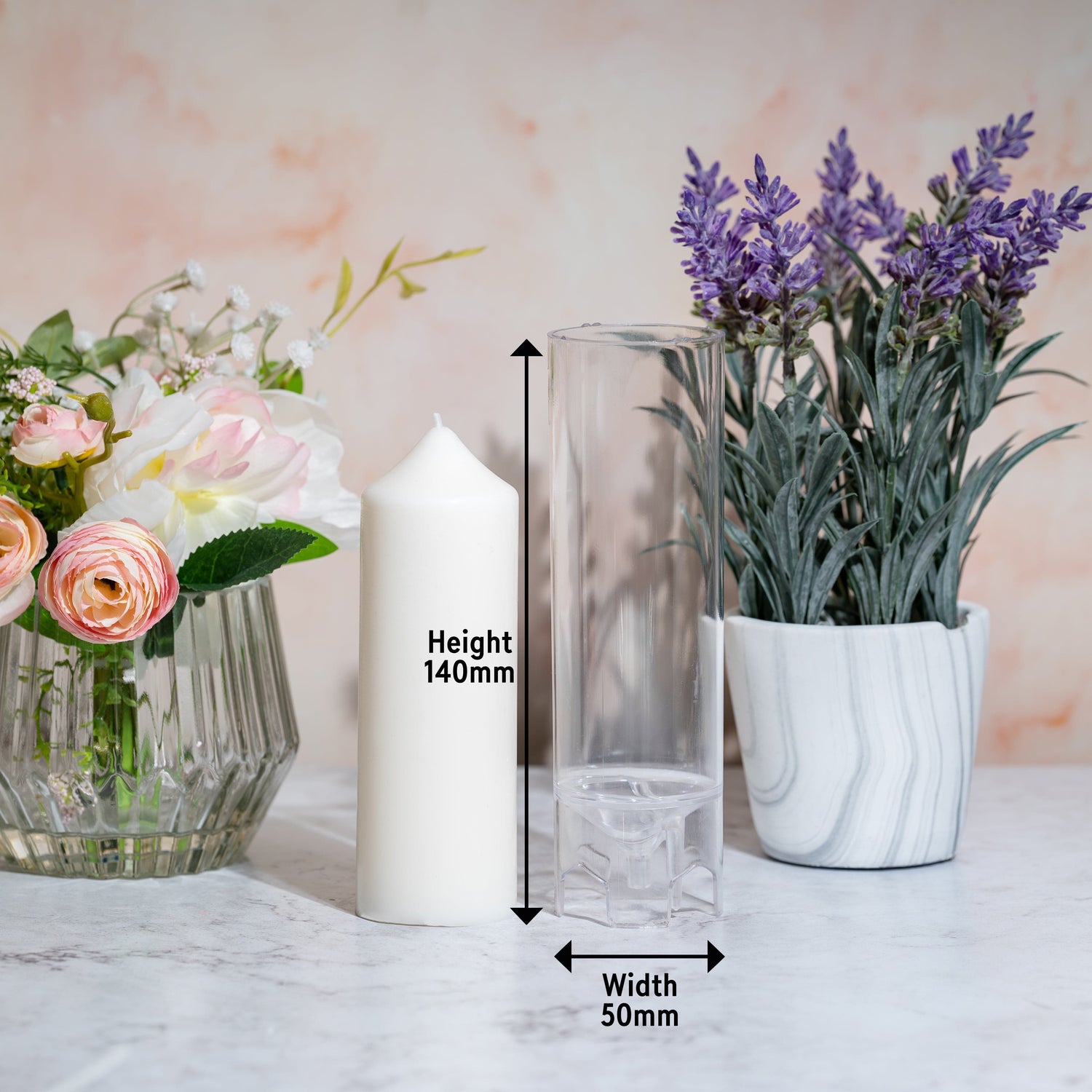 Pointed Cylinder 50x140 - Pillar Candle Mould dimensions