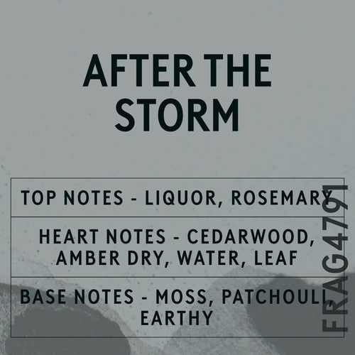 After The Storm fragrance oil - Candle Shack aluminium bottle with dried botanicals on a dark slate background