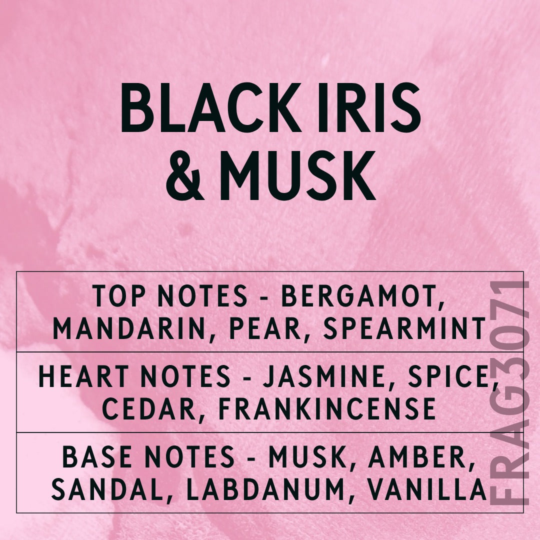 Black Iris & Musk Fragrance Oil scent card (English)