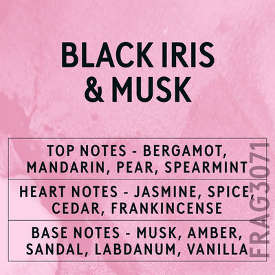 Black Iris & Musk Fragrance Oil scent card (English)