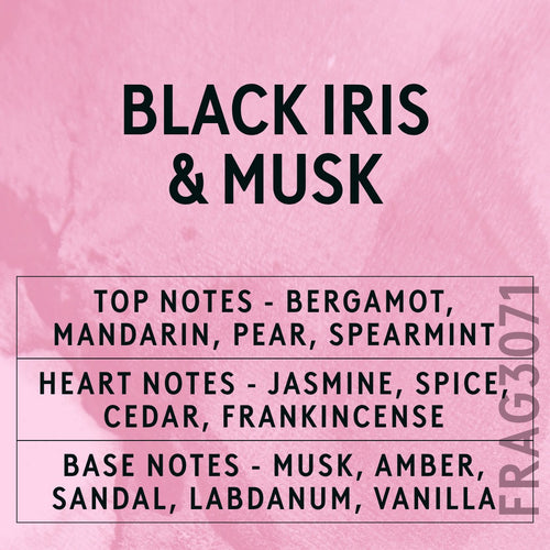 Black Iris & Musk Fragrance Oil scent card (English)