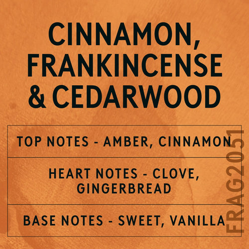 Cinnamon, Frankincense & Cedarwood fragrance oil - Candle Shack aluminium bottle with dried botanicals on a dark slate background