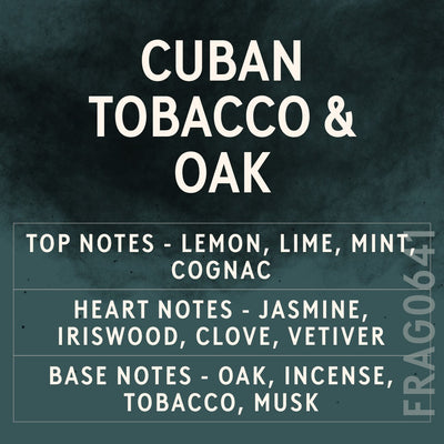 Cuban Tobacco & Oak Fragrance Oil scent card (English)