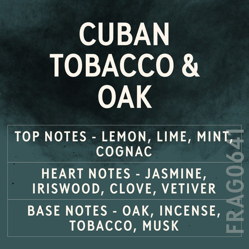 Cuban Tobacco & Oak Fragrance Oil scent card (English)
