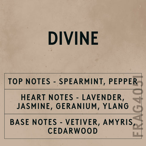 Divine Natural Oil fragrance oil - Candle Shack aluminium bottle with dried botanicals on a dark slate background