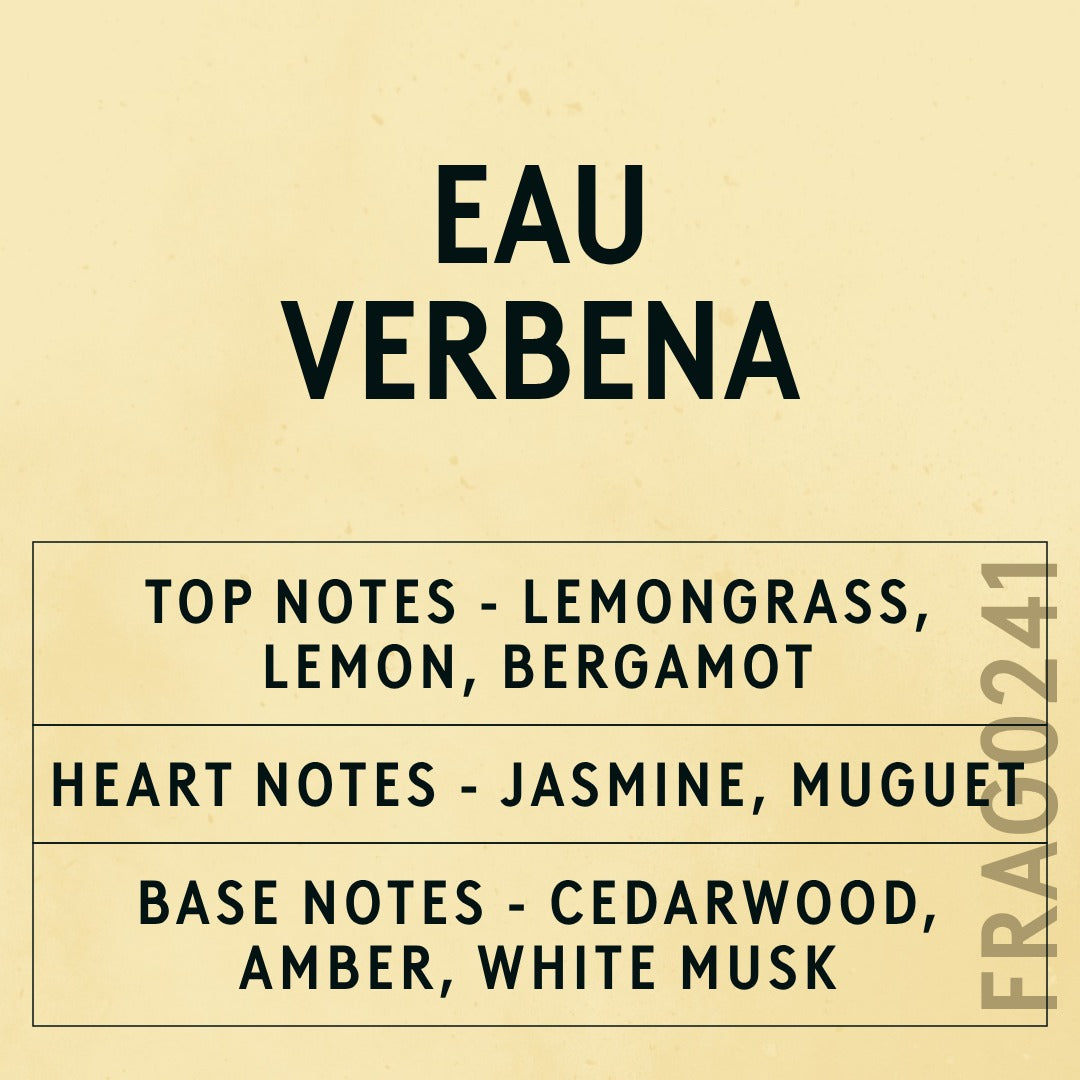 Eau Verbena fragrance oil - Candle Shack aluminium bottle with dried botanicals on a dark slate background