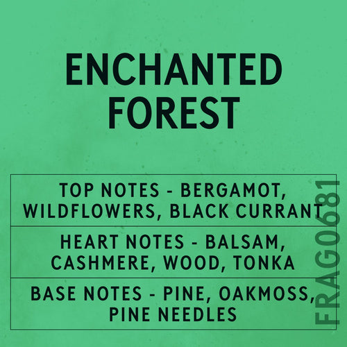 Enchanted Forest fragrance oil - Candle Shack aluminium bottle with dried botanicals on a dark slate background