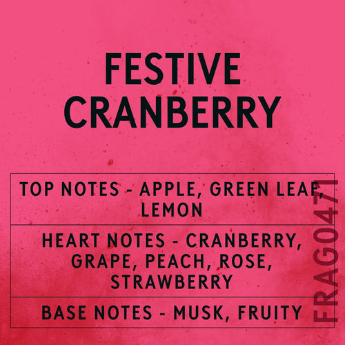 Festive Cranberry fragrance oil - Candle Shack aluminium bottle with dried botanicals on a dark slate background