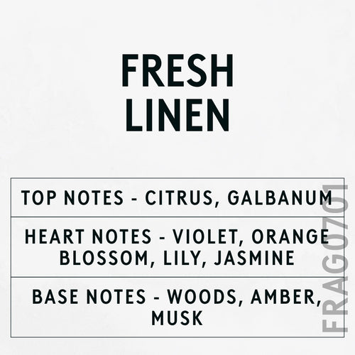 Fresh Linen fragrance oil - Candle Shack aluminium bottle with dried botanicals on a dark slate background