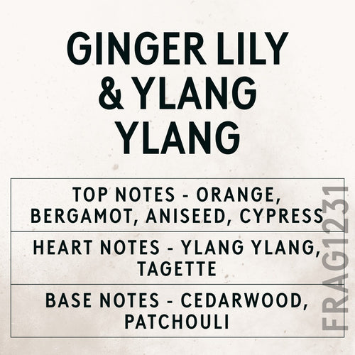 Ginger Lily & Ylang Ylang Oil fragrance oil - Candle Shack aluminium bottle with dried botanicals on a dark slate background