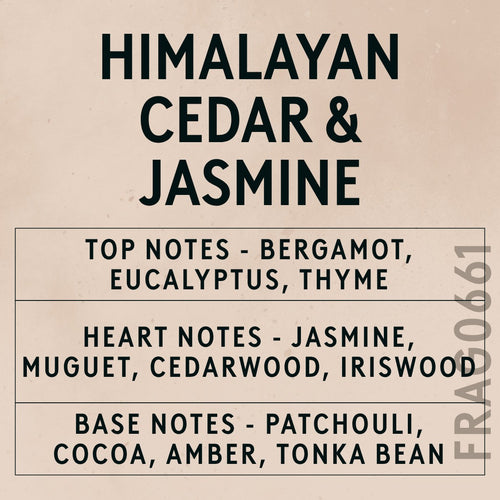 Himalayan Cedar & Jasmine fragrance oil - Candle Shack aluminium bottle with dried botanicals on a dark slate background