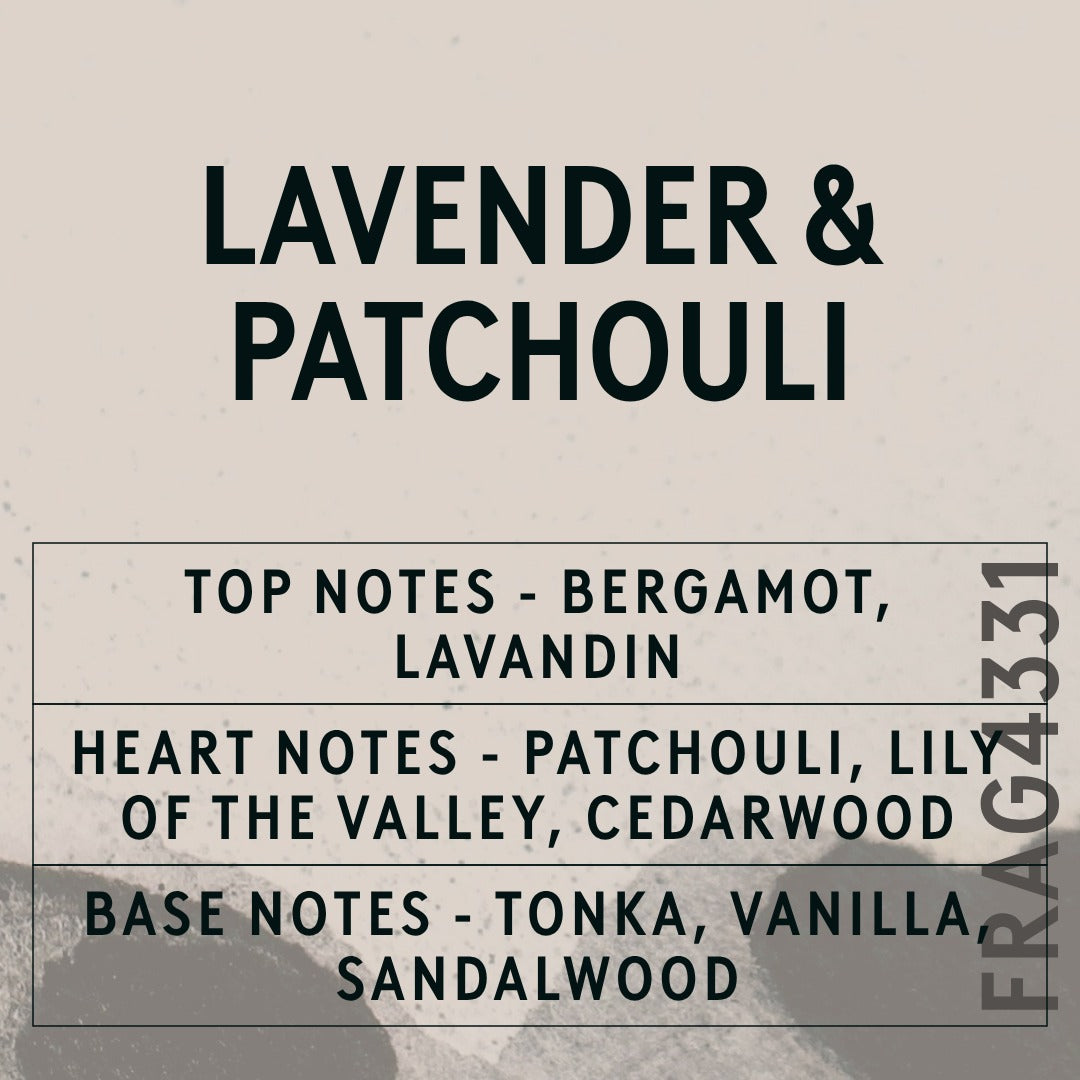 Lavender & Patchouli with Citrepel Insect Repellent fragrance oil - Candle Shack aluminium bottle with dried botanicals on a dark slate background
