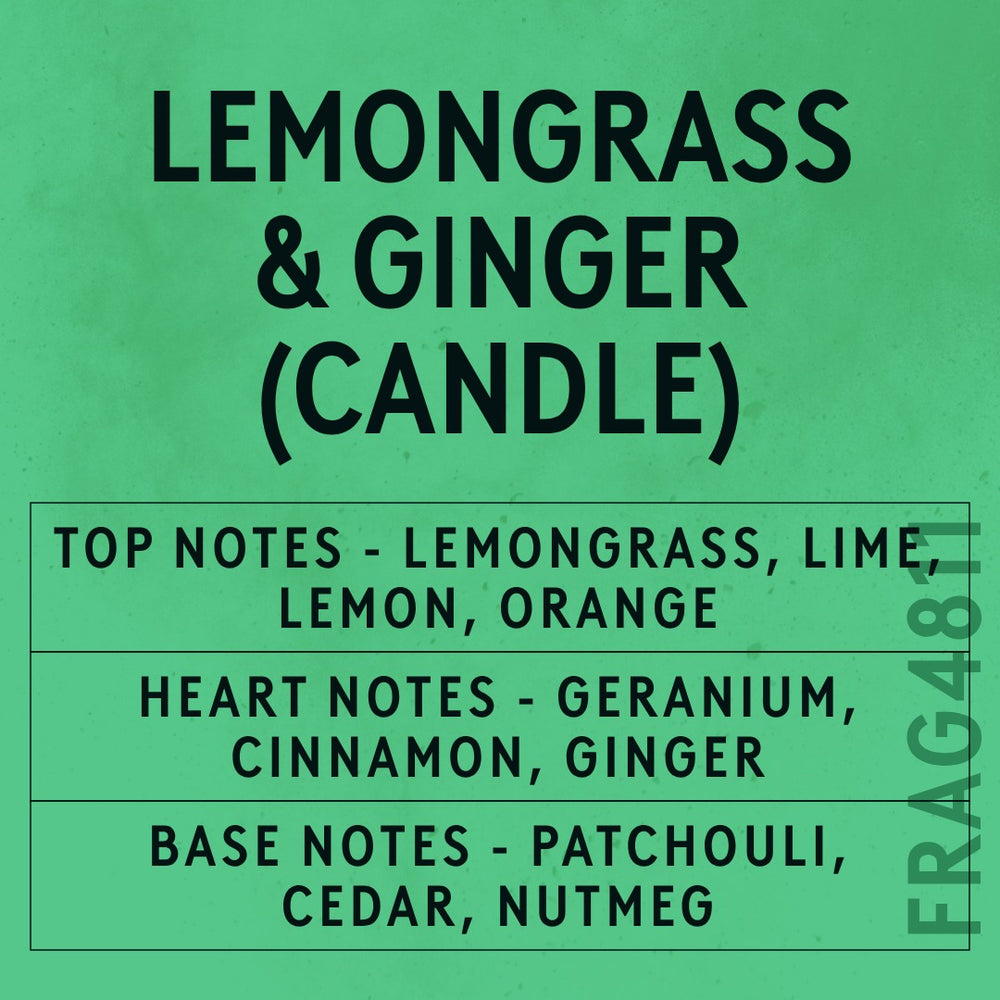 Lemongrass & Ginger Candle Fragrance Oil scent card (English)