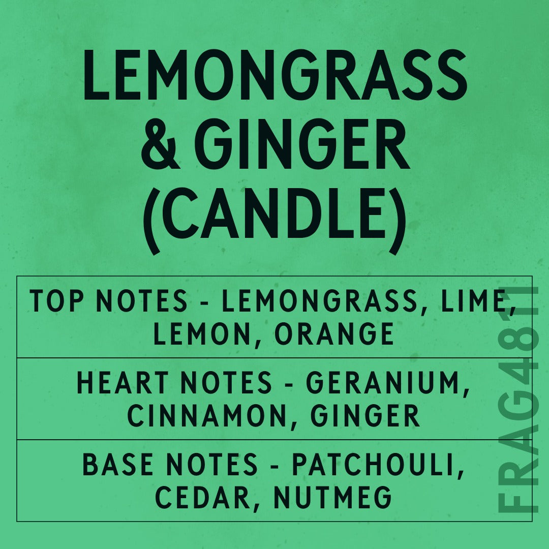 Lemongrass & Ginger Candle Fragrance Oil scent card (English)