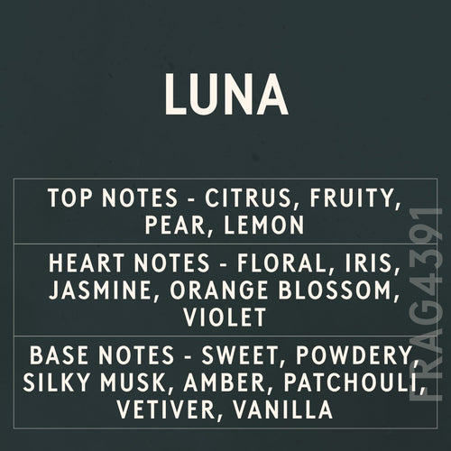 Luna fragrance oil - Candle Shack aluminium bottle with dried botanicals on a dark slate background