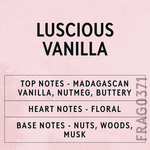 Luscious Vanilla fragrance oil - Candle Shack aluminium bottle with dried botanicals on a dark slate background