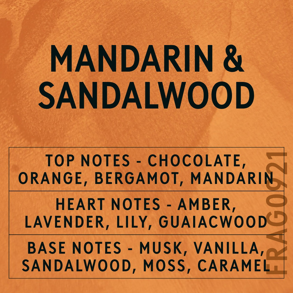 Mandarin & Sandalwood Fragrance Oil scent card (English)