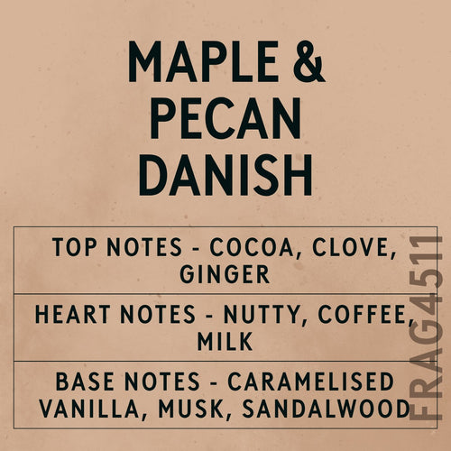 Maple & Pecan Danish fragrance oil - Candle Shack aluminium bottle with dried botanicals on a dark slate background