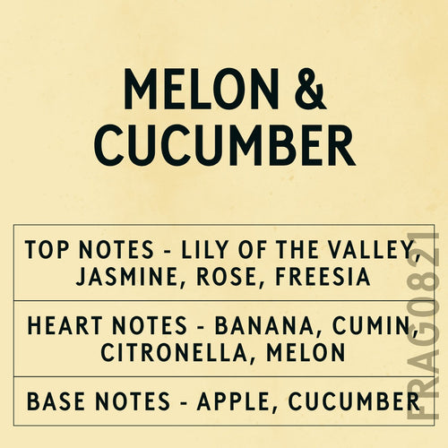 Melon & Cucumber fragrance oil - Candle Shack aluminium bottle with dried botanicals on a dark slate background