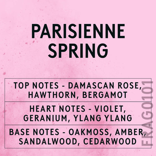 Parisienne Spring fragrance oil - Candle Shack aluminium bottle with dried botanicals on a dark slate background