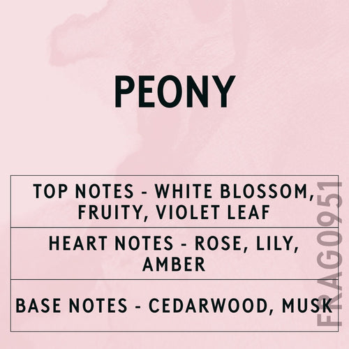 Peony fragrance oil - Candle Shack aluminium bottle with dried botanicals on a dark slate background