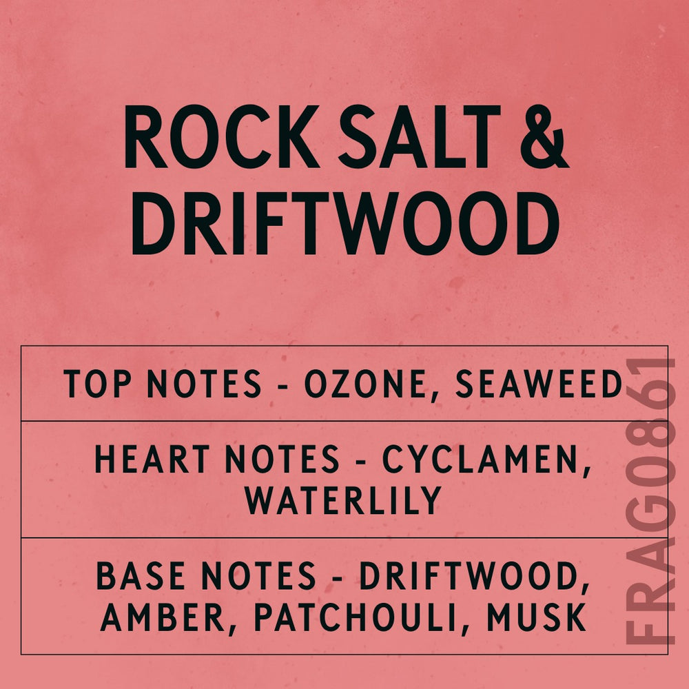 Rock Salt & Driftwood fragrance oil - Candle Shack aluminium bottle with dried botanicals on a dark slate background