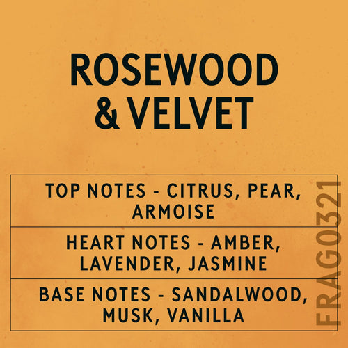 Rosewood and Velvet Fragrance Oil scent card (English)