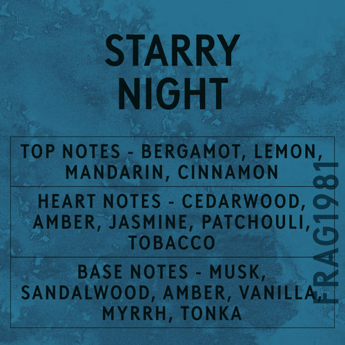 Starry Night fragrance oil - Candle Shack aluminium bottle with dried botanicals on a dark slate background