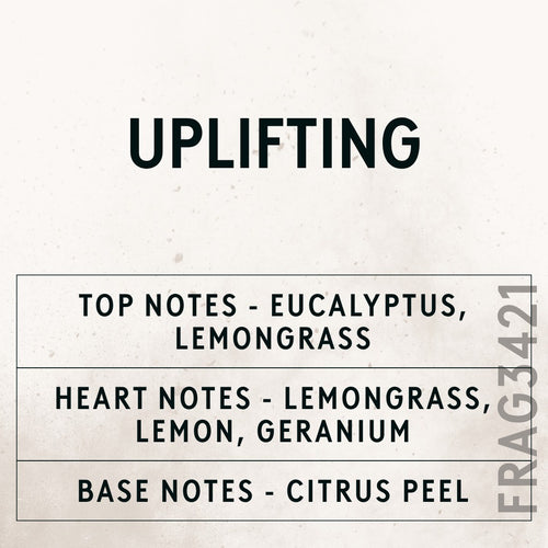 Uplifting Natural Oil fragrance oil - Candle Shack aluminium bottle with dried botanicals on a dark slate background