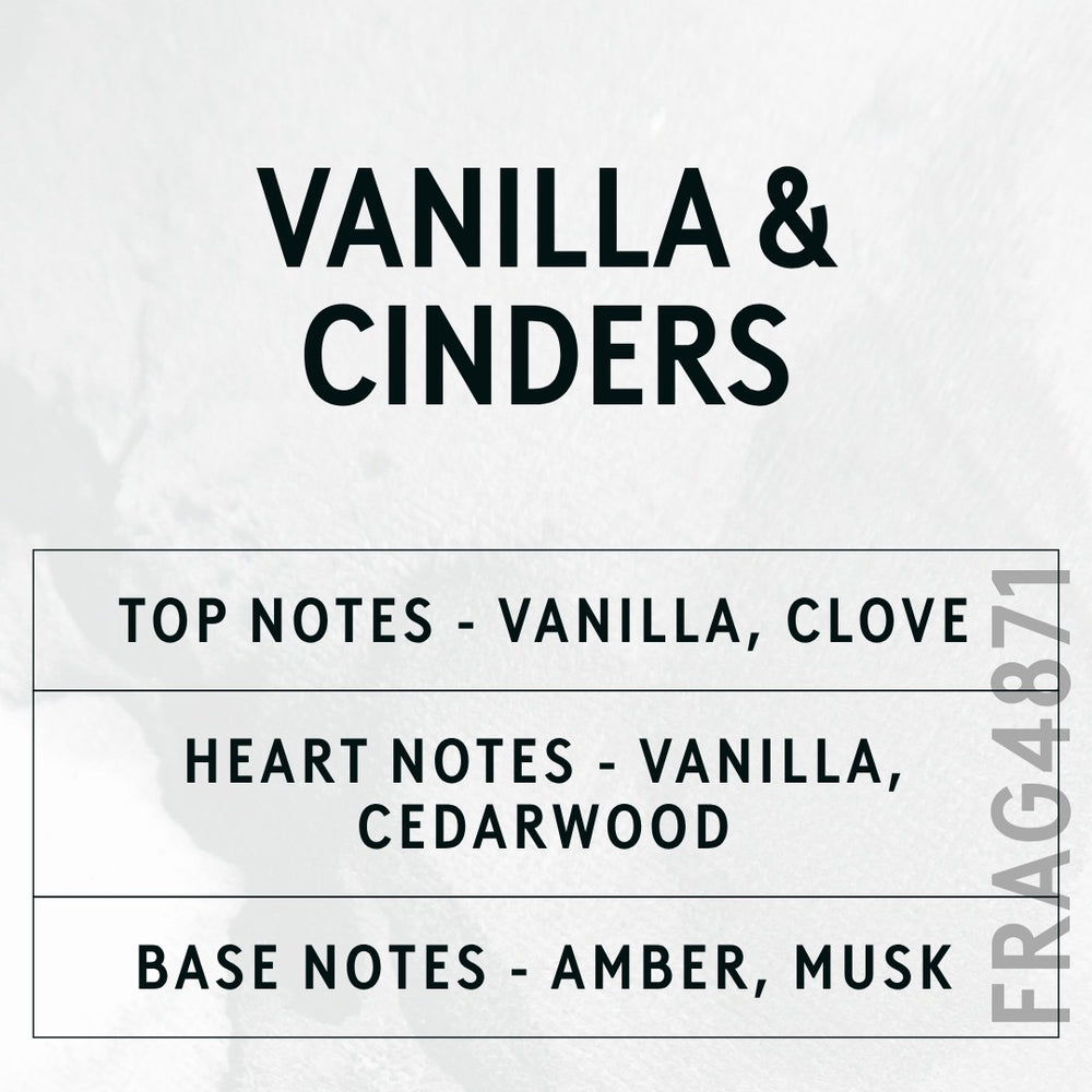 Vanilla & Cinders Fragrance Oil scent card (English)