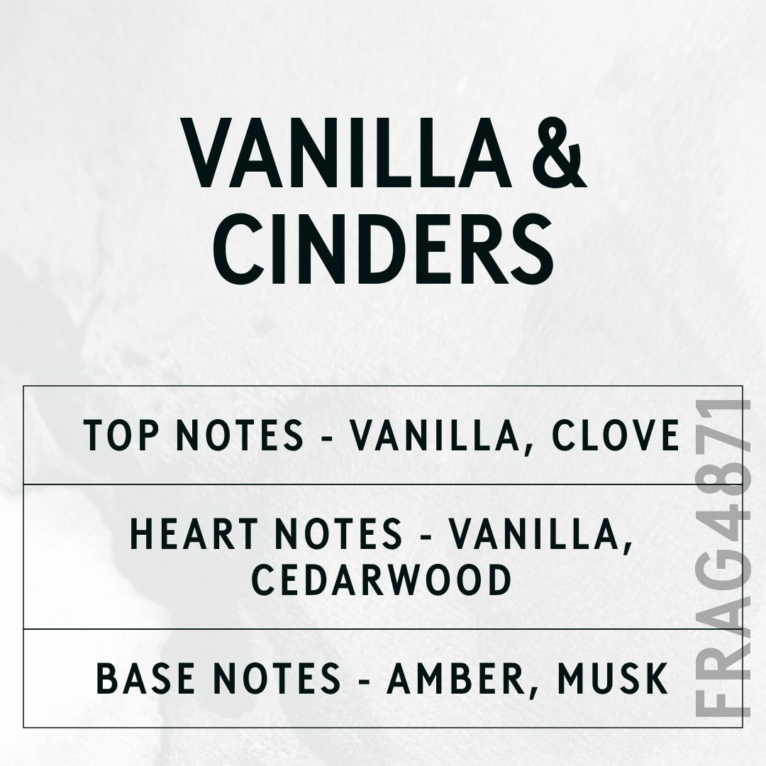 Vanilla & Cinders Fragrance Oil scent card (English)