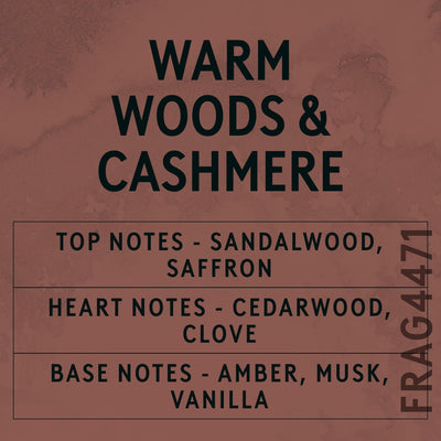 Warm Woods & Cashmere Fragrance Oil scent card (English)