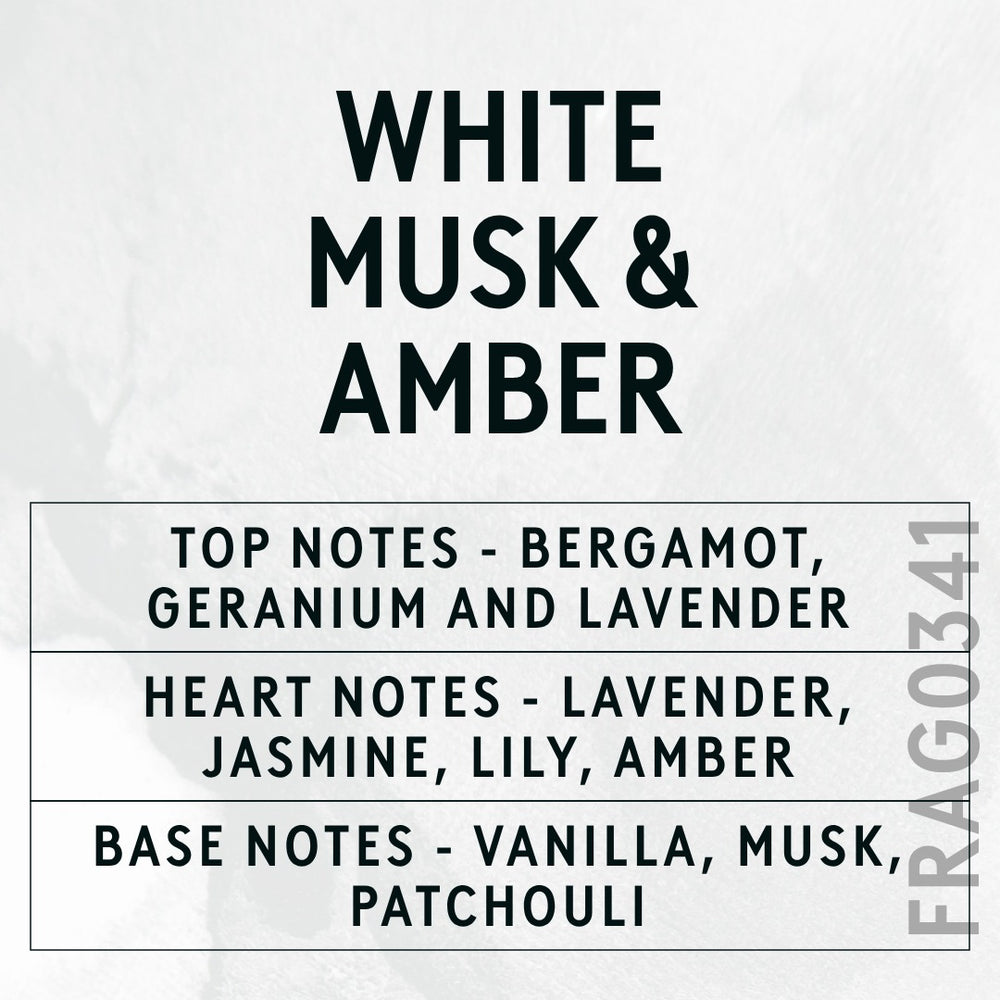 White Musk & Amber Fragrance Oil scent card (English)