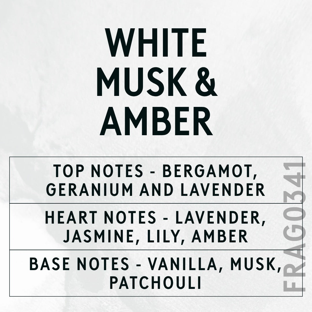White Musk & Amber Fragrance Oil scent card (English)