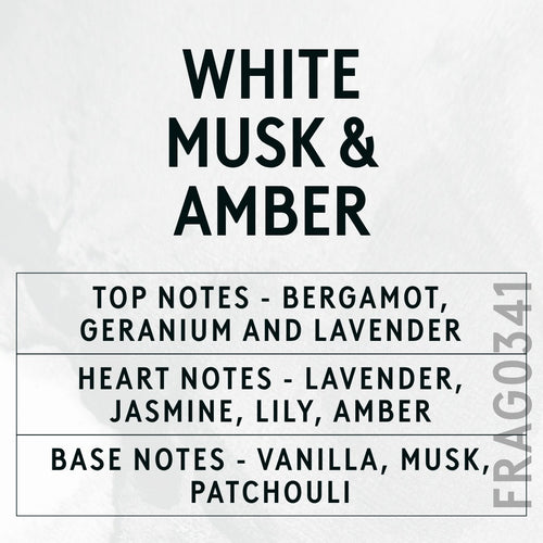 White Musk & Amber fragrance oil - Candle Shack aluminium bottle with dried botanicals on a dark slate background