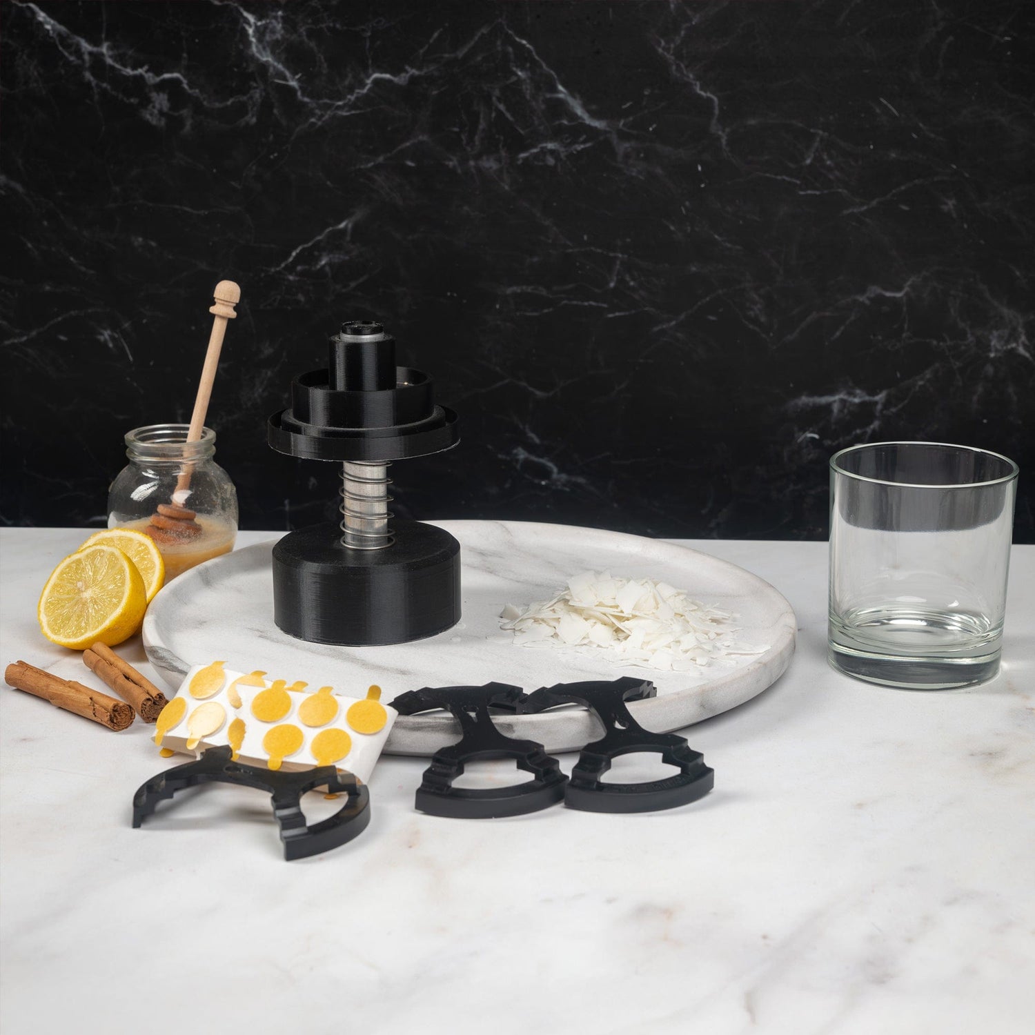 Oriental And Citrus Starter Kit with its component on a marble backdrop